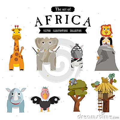 African animal with tree - Cartoon Illustration