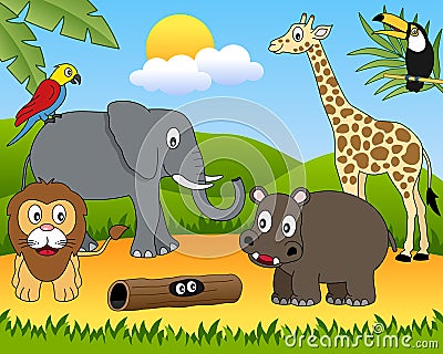 African Animals Group [1] Vector Illustration