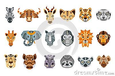 Collection of african animals made in modern flat style vector. Lion, rhino, alligator and other cute animals Vector Illustration