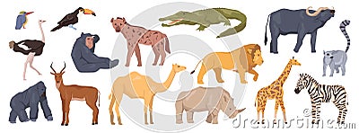 African animals in nature reserve bio park Vector Illustration