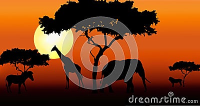 African animals in sunset Stock Photo