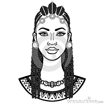 African beauty: animation portrait of the beautiful black woman in Afro hair. Vector Illustration