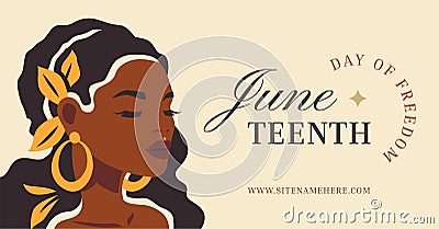 African boho woman portrait with jewelry Juneteenth day of freedom social media banner vector flat Vector Illustration