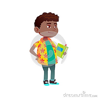 african boy with book staying in line in library cartoon vector Vector Illustration