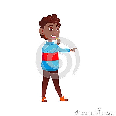 african boy eating chips snack cartoon vector Vector Illustration
