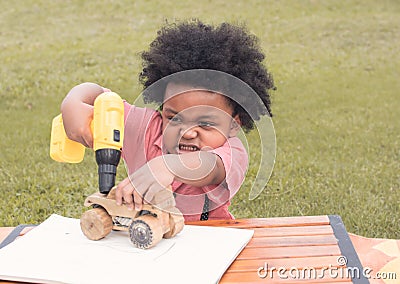 African boy is playing in the park Stock Photo