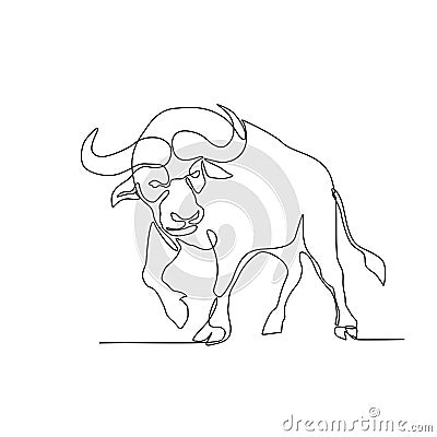 African Buffalo Continuous Line Vector Illustration