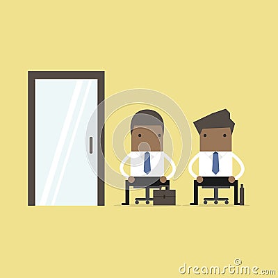 African business people waiting for job interview, recruitment. Vector Illustration