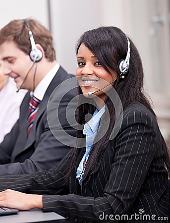 African business woman with headset callcenter Stock Photo