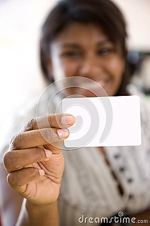 African business woman showing a business card Stock Photo