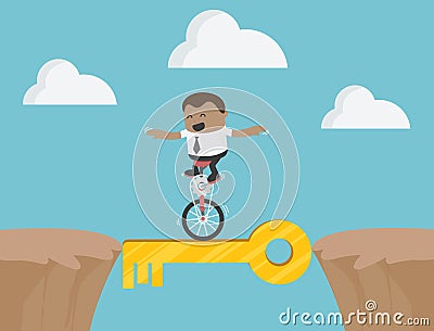 African Businessman Acrobatic Bike Show on Dangerous Success Vector Illustration