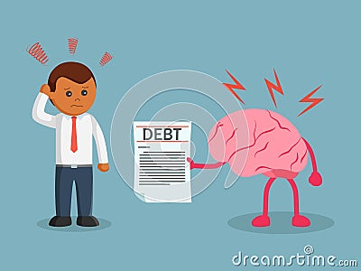 African businessman debt bill with his brain Vector Illustration