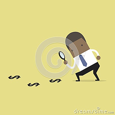 African businessman finding money. Vector Illustration