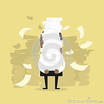 African businessman holding a lot of documents in his hands. Vector Illustration