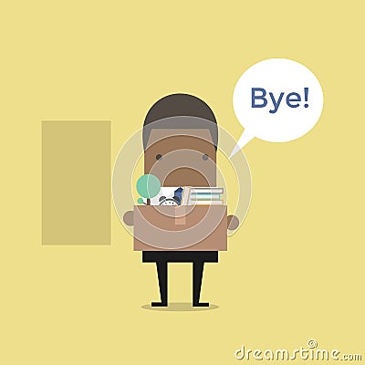 African businessman leaving his job and say Goodbye. Vector Illustration