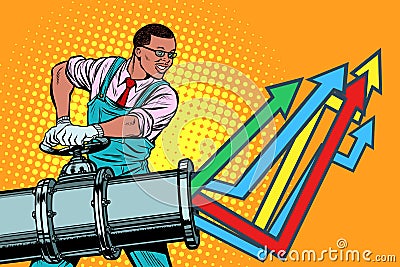 African businessman opens pipe, growth chart up Vector Illustration