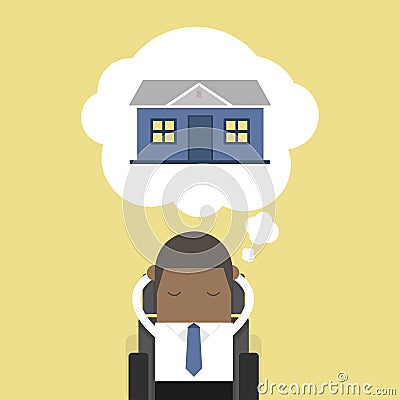 African businessman is thinking about house. Vector Illustration