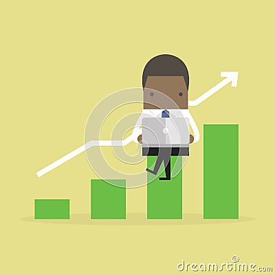 African businessman wake up early.African businessman with notebook and check growing graph. Vector Illustration