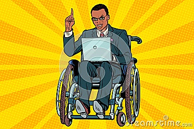 African businessman in wheelchair with laptop Vector Illustration