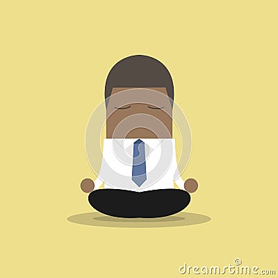 African businessman yoga relaxing during hard workday. Vector Illustration