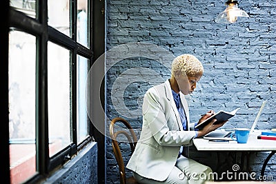 African Businesswoman Laptop Planning Strategy Working Concept Stock Photo