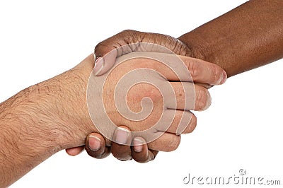 African and caucasian male shaking hands Stock Photo