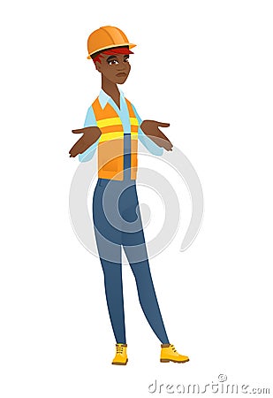 African confused builder shrugging shoulders. Vector Illustration