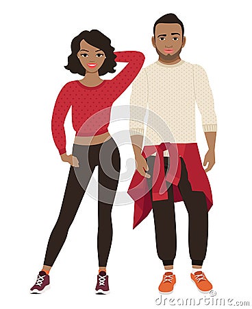 African couple in sport style clothes Vector Illustration