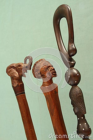 African craft - handmade walking sticks Stock Photo