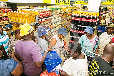 African customers shopping at local Pick n Pay supermarket grocery store Editorial Stock Photo