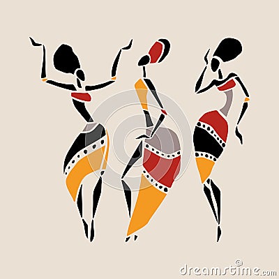 African dancers silhouette set Vector Illustration