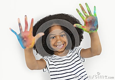 African Descent Little Girl Hand Painting Concept Stock Photo