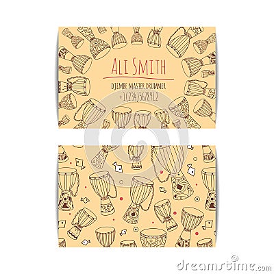 African djembe drum visit card Vector Illustration