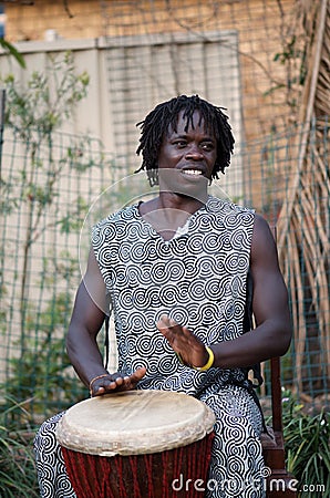 African Djembe Player Stock Photo