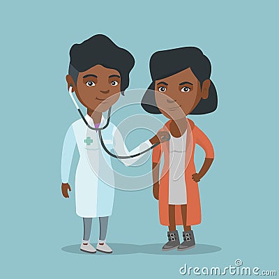 African doctor listening to chest of a patient. Vector Illustration