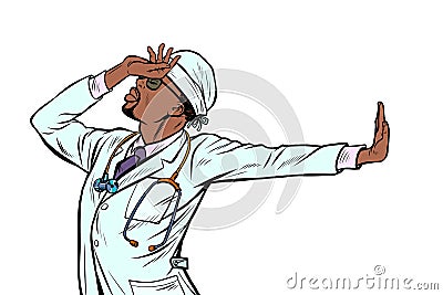 African doctor man medicine. shame denial gesture no Vector Illustration