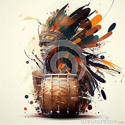 Portrait of an African drummer in watercolor style by Generative AI Stock Photo