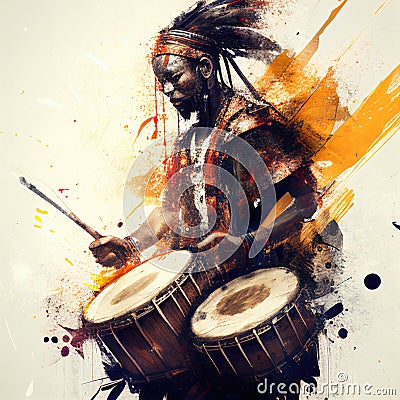 Portrait of an African drummer in watercolor style by Generative AI Stock Photo