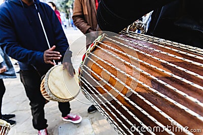 African drummers blowing their bongos on the street Stock Photo