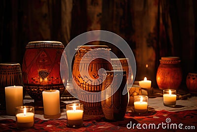 african drums lit by candlelight Stock Photo