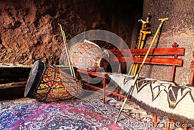 African drums and pilgrim rod, Ethiopia Stock Photo