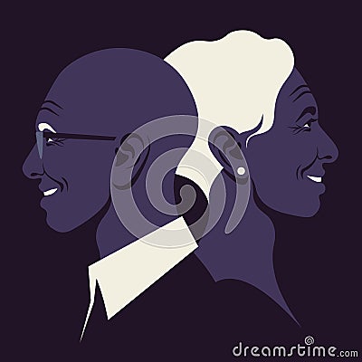 African elderly couple. Love and dating. Family Vector Illustration