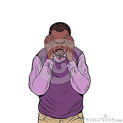 african elderly man headache, medical symptom migraine cancer hypertension meningitis stroke or other diseases Vector Illustration