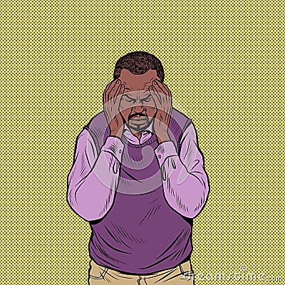 african elderly man headache, medical symptom migraine cancer hypertension meningitis stroke or other diseases Vector Illustration