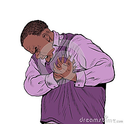 african elderly man heart pain, myocardial infarction hypertensive crisis arrhythmia and other diseases of cardiology Vector Illustration