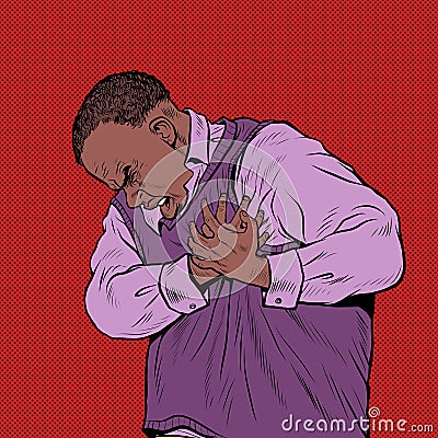 african elderly man heart pain, myocardial infarction hypertensive crisis arrhythmia and other diseases of cardiology Vector Illustration