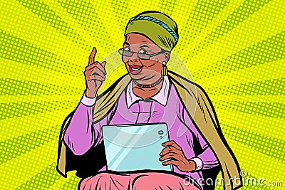 African elderly woman with a tablet Vector Illustration