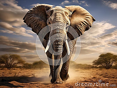 African elephant front Cartoon Illustration