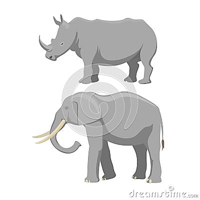 African elephant and rhinoceros cartoon vector illustration. Vector Illustration