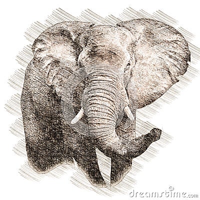 Elephant in Vintage Steampunk Da Vinci Drawing Style Stock Photo